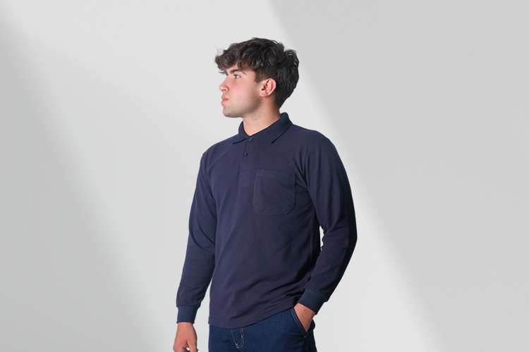 Polo Collar Open-End Long Sleeve T-shirt Products